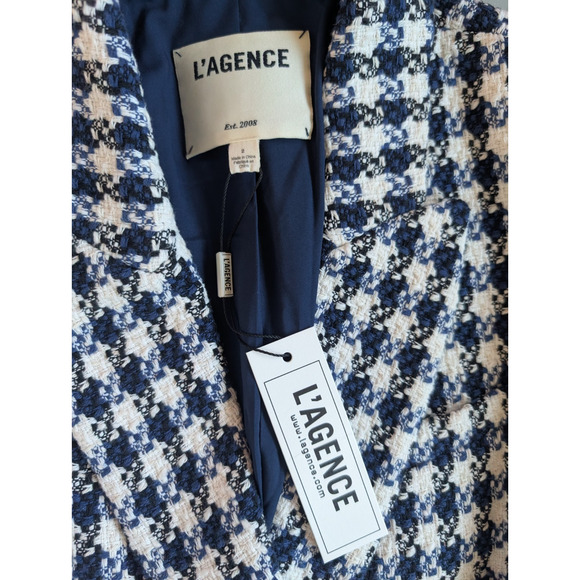 NWOT L'AGENCE Kenzie Double Breasted Tweed Plaid Blazer Size 2 Blue White #1M452 - Picture 10 of 13